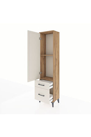 Arges Dolap 2 Raflı 2 Çekmeceli Tek Kapaklı 44x30x182 Çam-Aytaşı