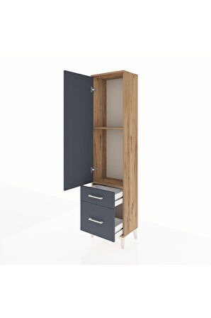 Arges Dolap 2 Raflı 2 Çekmeceli Tek Kapaklı 44x30x182 Çam-Antrasit