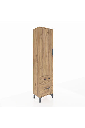 Arges Dolap 2 Raflı 2 Çekmeceli Tek Kapaklı 44x30x182 Çam-Çam