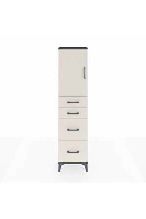 Arges Dolap Tek Raflı 4 Çekmeceli Tek Kapaklı 44x30x182 Antrasit-Aytaşı