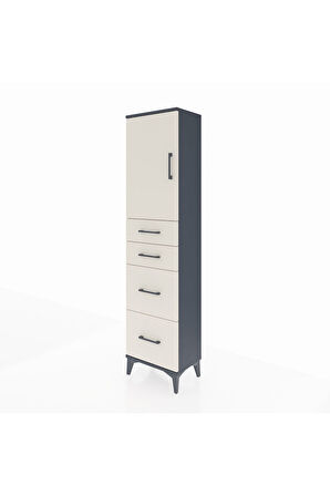 Arges Dolap Tek Raflı 4 Çekmeceli Tek Kapaklı 44x30x182 Antrasit-Aytaşı