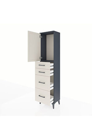 Arges Dolap Tek Raflı 4 Çekmeceli Tek Kapaklı 44x30x182 Antrasit-Aytaşı
