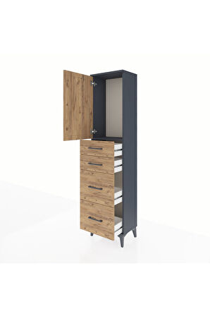 Arges Dolap Tek Raflı 4 Çekmeceli Tek Kapaklı 44x30x182 Antrasit-Çam