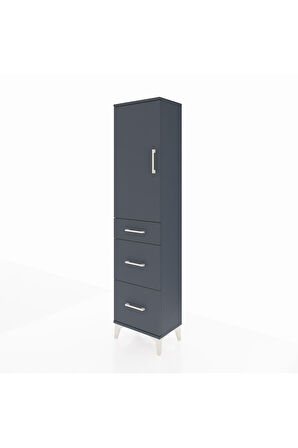 Arges Dolap 3 Raflı 3 Çekmeceli Tek Kapaklı 44x30x182 Antrasit-Antrasit