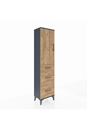 Arges Dolap 3 Raflı 3 Çekmeceli Tek Kapaklı 44x30x182 Antrasit-Çam