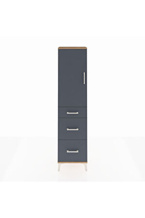Arges Dolap 3 Raflı 3 Çekmeceli Tek Kapaklı 44x30x182 Çam-Antrasit