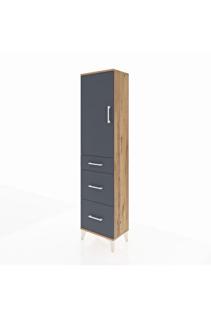 Arges Dolap 3 Raflı 3 Çekmeceli Tek Kapaklı 44x30x182 Çam-Antrasit