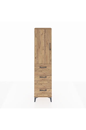Arges Dolap 3 Raflı 3 Çekmeceli Tek Kapaklı 44x30x182 Çam-Çam