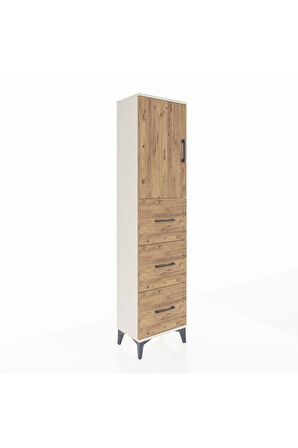 Arges Dolap Tek Raflı 3 Çekmeceli Tek Kapaklı 44x30x182 Aytaşı-Çam