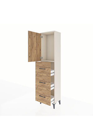 Arges Dolap Tek Raflı 3 Çekmeceli Tek Kapaklı 44x30x182 Aytaşı-Çam
