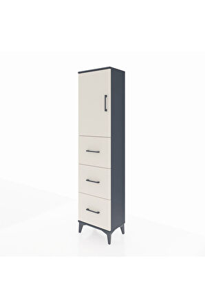 Arges Dolap Tek Raflı 3 Çekmeceli Tek Kapaklı 44x30x182 Antrasit-Aytaşı