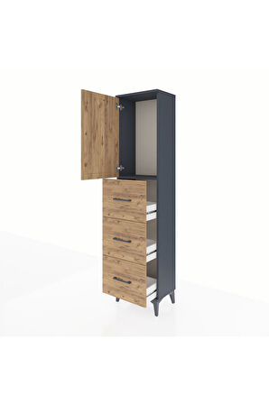 Arges Dolap Tek Raflı 3 Çekmeceli Tek Kapaklı 44x30x182 Antrasit-Çam