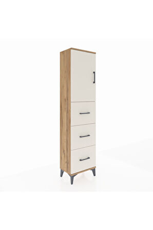 Arges Dolap Tek Raflı 3 Çekmeceli Tek Kapaklı 44x30x182 Çam-Aytaşı