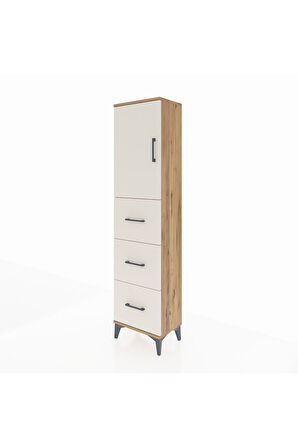 Arges Dolap Tek Raflı 3 Çekmeceli Tek Kapaklı 44x30x182 Çam-Aytaşı