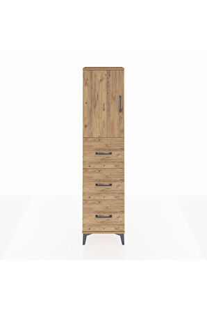Arges Dolap Tek Raflı 3 Çekmeceli Tek Kapaklı 44x30x182 Çam-Çam