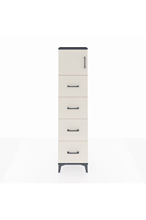 Arges Dolap Tek Raflı 4 Çekmeceli Tek Kapaklı 44x30x182 Antrasit-Aytaşı