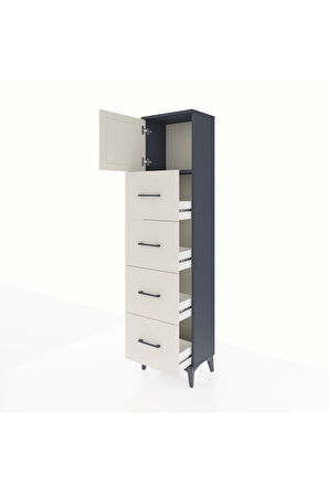 Arges Dolap Tek Raflı 4 Çekmeceli Tek Kapaklı 44x30x182 Antrasit-Aytaşı