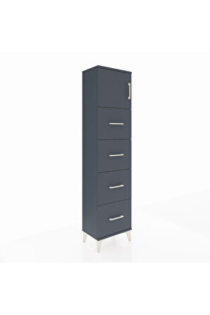 Arges Dolap Tek Raflı 4 Çekmeceli Tek Kapaklı 44x30x182 Antrasit-Antrasit