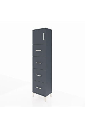 Arges Dolap Tek Raflı 4 Çekmeceli Tek Kapaklı 44x30x182 Antrasit-Antrasit