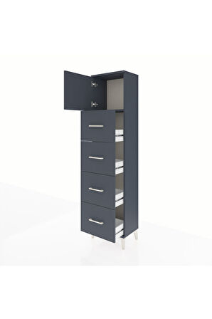 Arges Dolap Tek Raflı 4 Çekmeceli Tek Kapaklı 44x30x182 Antrasit-Antrasit