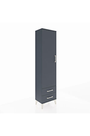 Arges Dolap Tek Raflı 2 Çekmeceli Tek Askılı 44x30x182 Antrasit-Antrasit