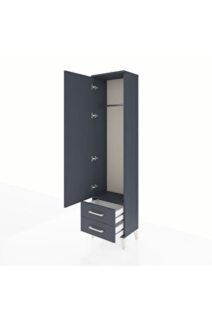 Arges Dolap Tek Raflı 2 Çekmeceli Tek Askılı 44x30x182 Antrasit-Antrasit