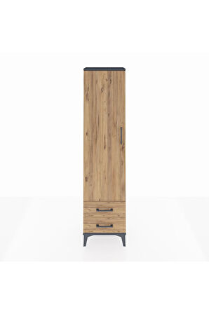 Arges Dolap Tek Raflı 2 Çekmeceli Tek Askılı 44x30x182 Antrasit-Çam