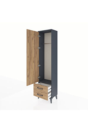 Arges Dolap Tek Raflı 2 Çekmeceli Tek Askılı 44x30x182 Antrasit-Çam