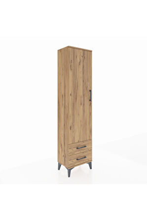 Arges Dolap Tek Raflı 2 Çekmeceli Tek Askılı 44x30x182 Çam-Çam
