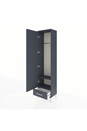 Arges Dolap 2 Raflı Tek Çekmeceli Tek Askılı 44x30x182 Antrasit-Antrasit