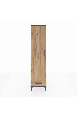 Arges Dolap 2 Raflı Tek Çekmeceli Tek Askılı 44x30x182 Antrasit-Çam