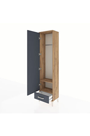 Arges Dolap 2 Raflı Tek Çekmeceli Tek Askılı 44x30x182 Çam-Antrasit