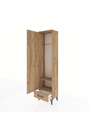Arges Dolap 2 Raflı Tek Çekmeceli Tek Askılı 44x30x182 Çam-Çam