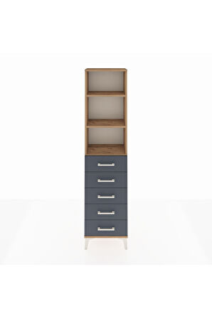 Arges Dolap 3 Raflı 5 Çekmeceli 44x30x182 Çam-Antrasit