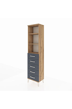 Arges Dolap 3 Raflı 5 Çekmeceli 44x30x182 Çam-Antrasit