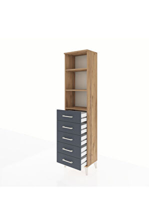 Arges Dolap 3 Raflı 5 Çekmeceli 44x30x182 Çam-Antrasit
