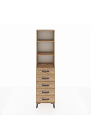 Arges Dolap 3 Raflı 5 Çekmeceli 44x30x182 Çam-Çam