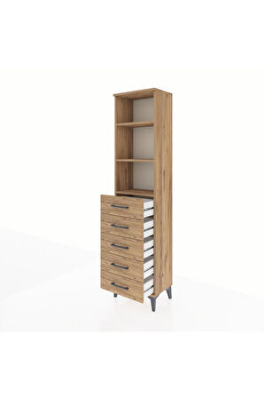 Arges Dolap 3 Raflı 5 Çekmeceli 44x30x182 Çam-Çam