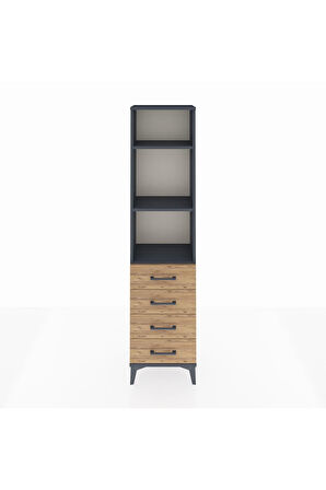 Arges Dolap 3 Raflı 4 Çekmeceli 44x30x182 Antrasit-Çam