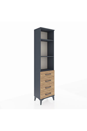 Arges Dolap 3 Raflı 4 Çekmeceli 44x30x182 Antrasit-Çam