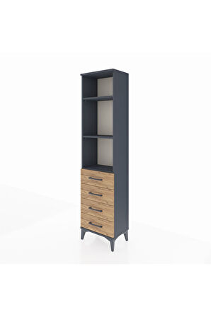 Arges Dolap 3 Raflı 4 Çekmeceli 44x30x182 Antrasit-Çam