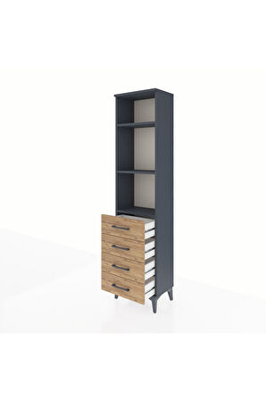 Arges Dolap 3 Raflı 4 Çekmeceli 44x30x182 Antrasit-Çam
