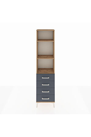 Arges Dolap 3 Raflı 4 Çekmeceli 44x30x182 Çam-Antrasit