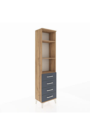 Arges Dolap 3 Raflı 4 Çekmeceli 44x30x182 Çam-Antrasit