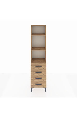 Arges Dolap 3 Raflı 4 Çekmeceli 44x30x182 Çam-Çam