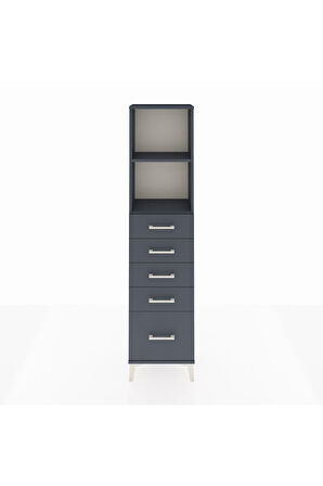 Arges Dolap 2 Raflı 5 Çekmeceli 44x30x182 Antrasit-Antrasit