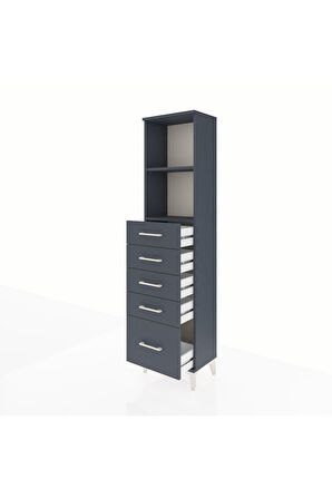 Arges Dolap 2 Raflı 5 Çekmeceli 44x30x182 Antrasit-Antrasit