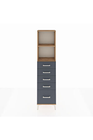 Arges Dolap 2 Raflı 5 Çekmeceli 44x30x182 Çam-Antrasit