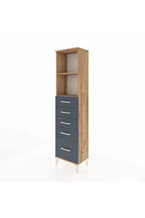 Arges Dolap 2 Raflı 5 Çekmeceli 44x30x182 Çam-Antrasit