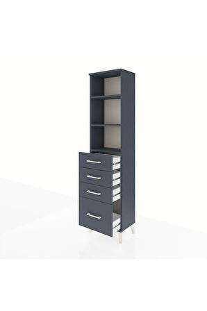 Arges Dolap 3 Raflı 4 Çekmeceli 44x30x182 Antrasit-Antrasit